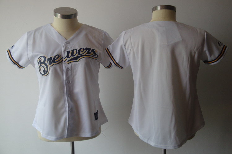 Brewers Blank White Women's Fashion Stitched MLB Jersey - Click Image to Close